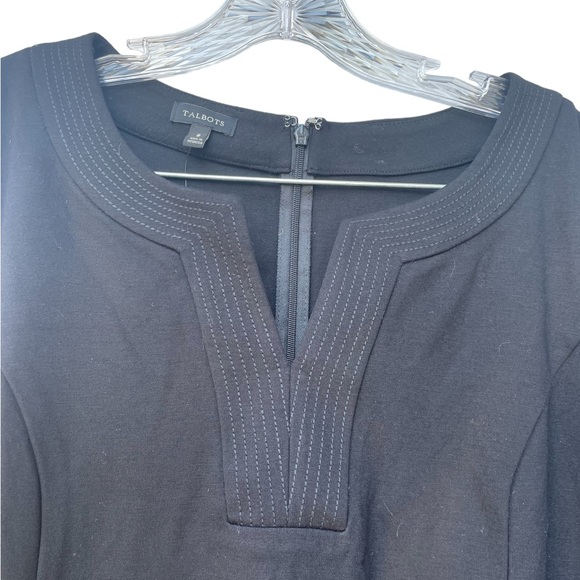 TALBOTS $129 Seamed Ponte Stretch 3/4 Sleeve Shift Dress Black Size 8 - Picture 3 of 7